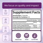 nutridoor ginkgo biloba ultra with red asian ginseng, ginkgo leaf extract & powder, 1420mg, 60 vegetarian capsules, memory & focus support supplement