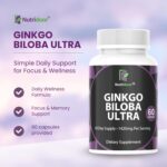nutridoor ginkgo biloba ultra with red asian ginseng, ginkgo leaf extract & powder, 1420mg, 60 vegetarian capsules, memory & focus support supplement