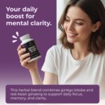 nutridoor ginkgo biloba ultra with red asian ginseng, ginkgo leaf extract & powder, 1420mg, 60 vegetarian capsules, memory & focus support supplement